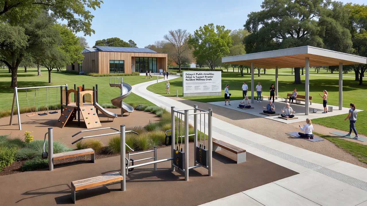 Interior of Delwyn community center showing updated wellness program space with exercise mats and informational displays